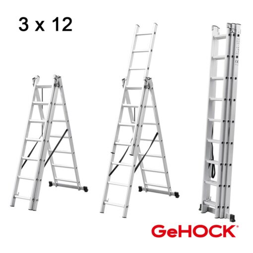 Τριπλή Σκάλα Επεκτεινόμενη Αλουμινίου 3 x 12 Σκαλοπάτια GeHOCK-1